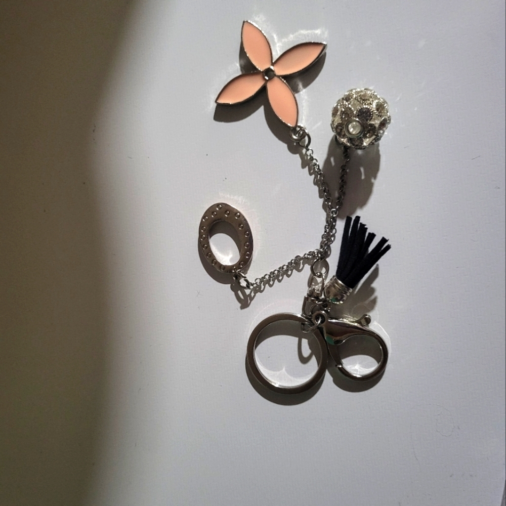 Peach and Silver Keychain with Flower Charm